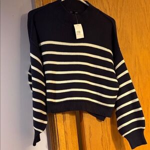 Blu Pepper Navy & White Striped Mockneck Sweater